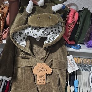 Baby Essentials Olive Green Dino Hooded Cotton Robe